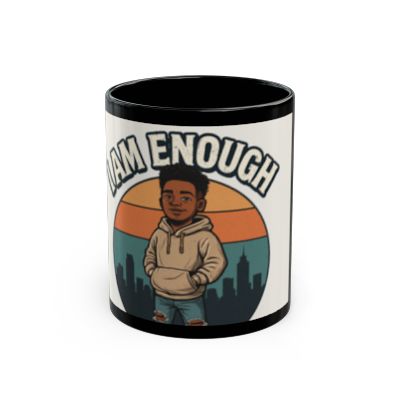 Broken Crayons Collection "I AM ENOUGH" Coffee Mug: Positive Affirmation Black Man Art | Self-Love Gift | 11oz Ceramic Mug